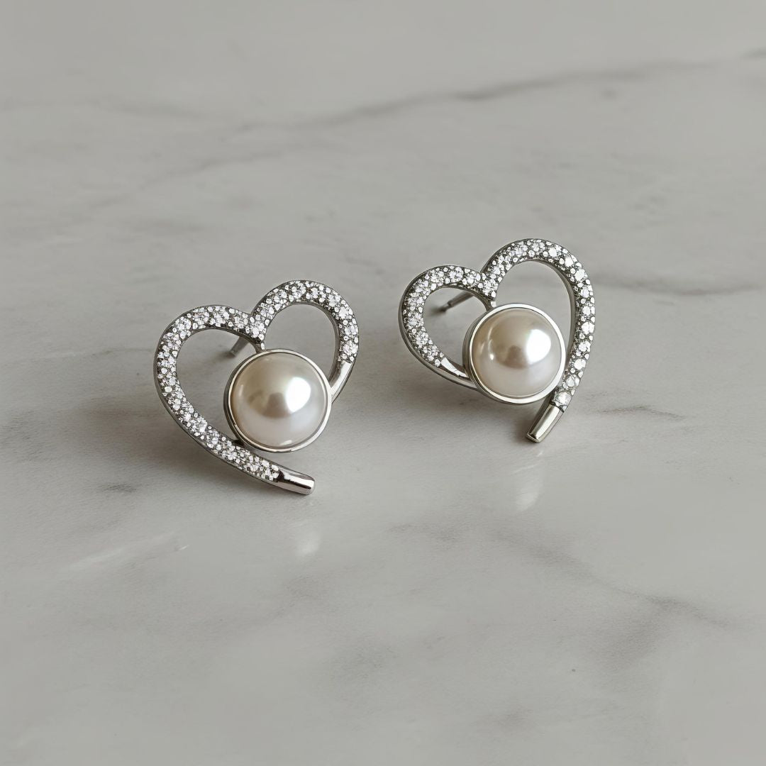 Heart Shape AD Stud Earrings for Women | Delicate Stone Stud Jewelry