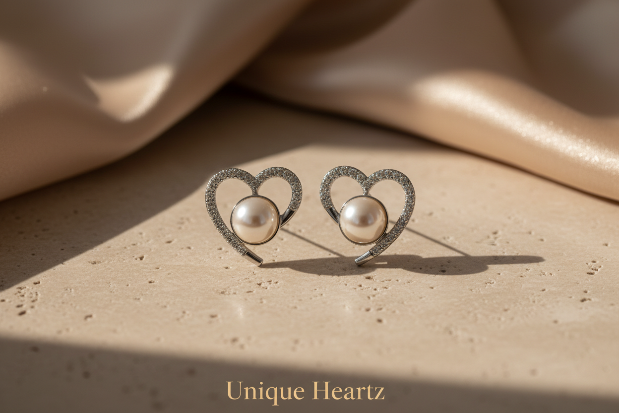 Heart Pearl Stud Earrings