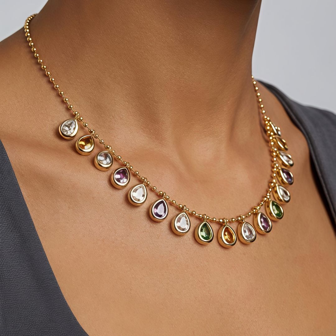 Luxury Colorful Zirconia Necklace, Fashionable Versatile Choker Necklace