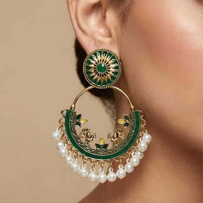 Jhumka - Beautiful Green Traditional Earrings with Pearls