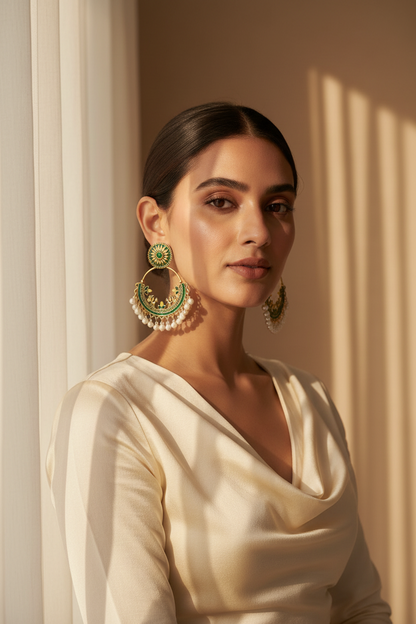 Jhumka - Beautiful Green Traditional Earrings with Pearls