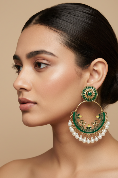 Jhumka - Beautiful Green Traditional Earrings with Pearls