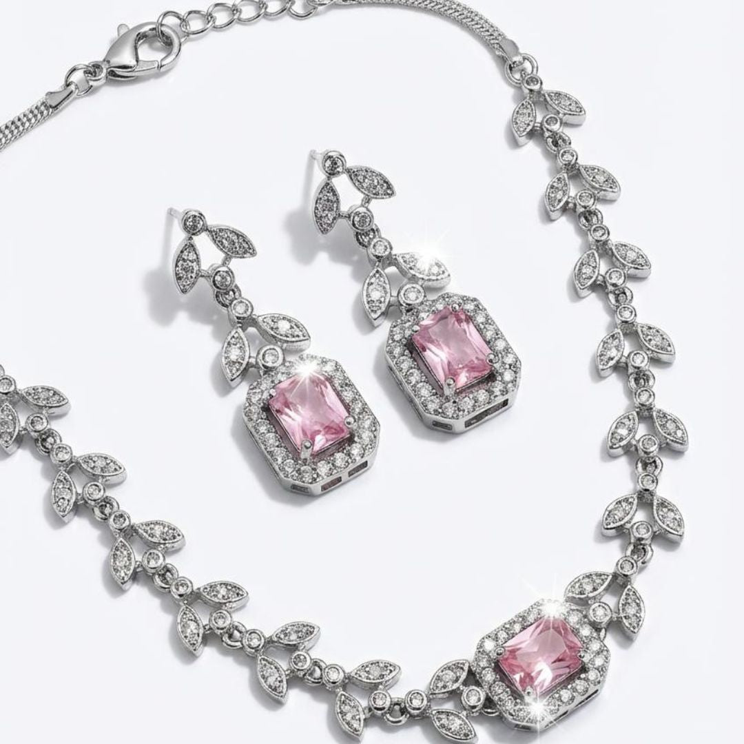 Choker Style AD Stone Necklace for Women | Elegant Silver Finish - Blush Pink 🩷