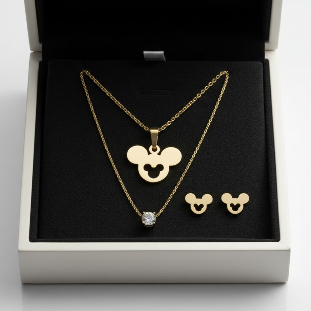 Delicate Gold Layered Necklace Set | 18K PVD Gold Plated Stainless Steel | Disney Inspired Jewelry Combo