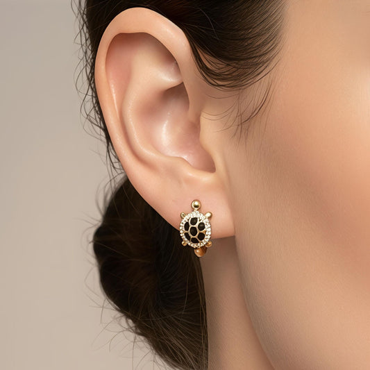 18K Gold Plated in Stainless Steel - Tortoise Hoop Earrings – High Quality Model with Cubic Zirconia Stones