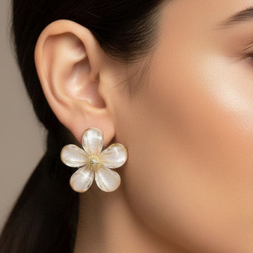 White Flower Stud Earrings