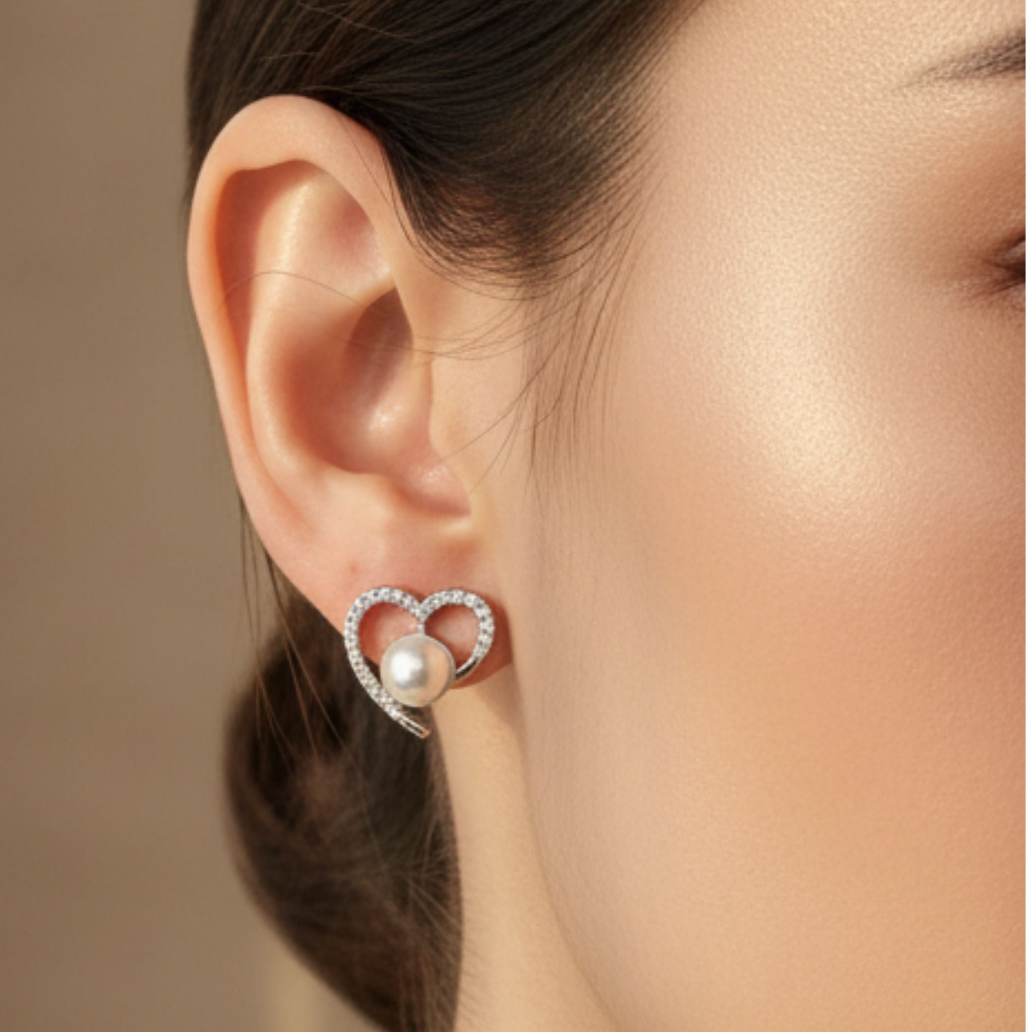 Heart Pearl Stud Earrings