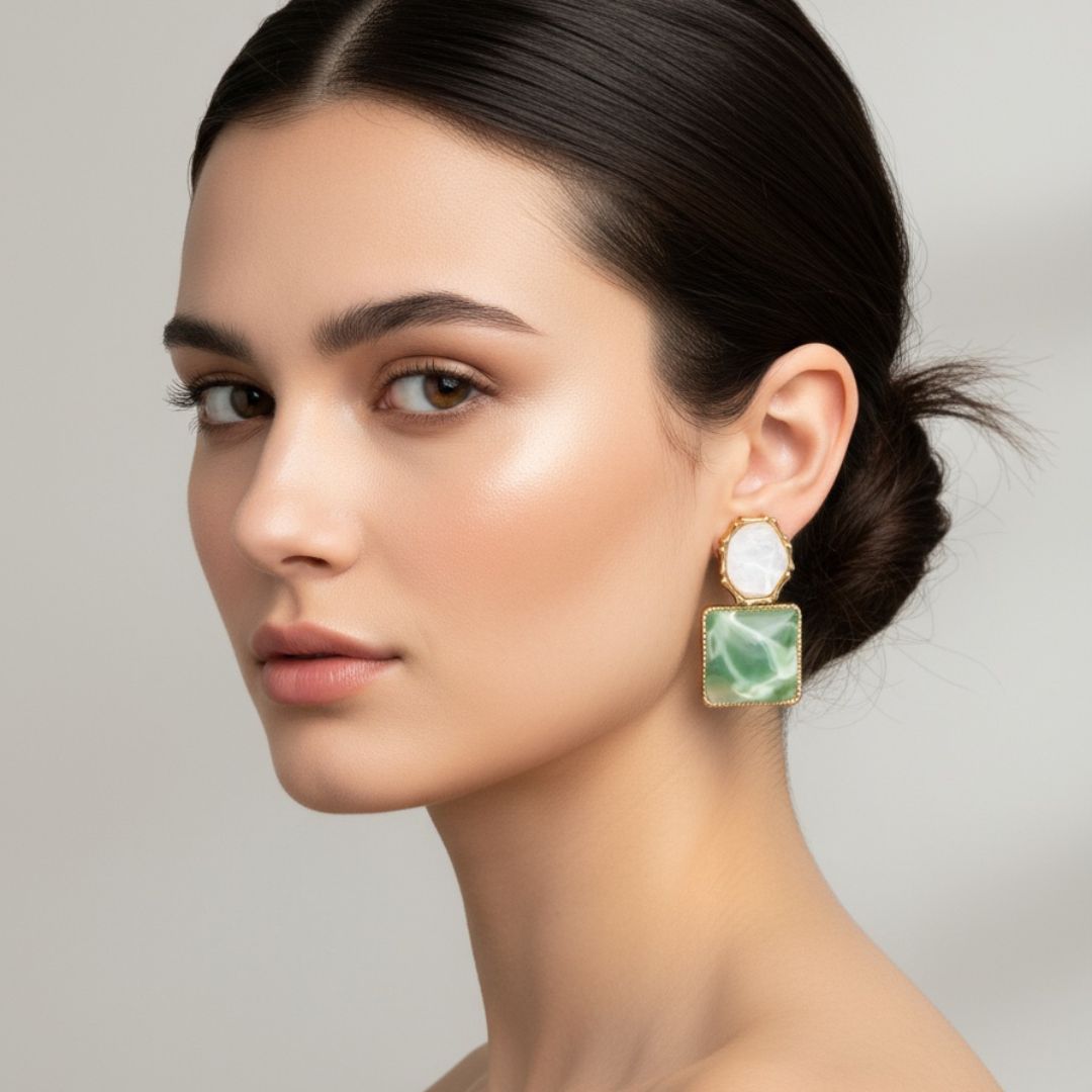 💚Green Water - Fashionable Green Water Ripple Geometric Square Earrings