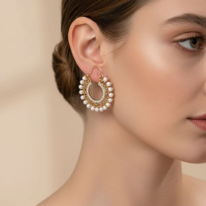 💫Tier Twist -Pearl & Rhinestone Decor Hoop Earrings with Ethnic Charm