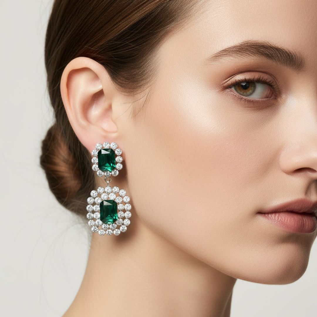 💎Emerald Strike- Glitzy Geometric Claw Chain Dangle Earrings with Cubic Zirconia