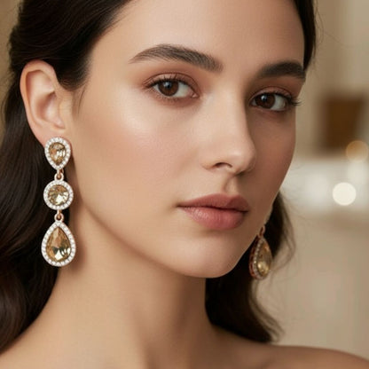 Khaki Crystal Earrings - Bohemian Rhinestone Drop Earrings in Zinc Alloy