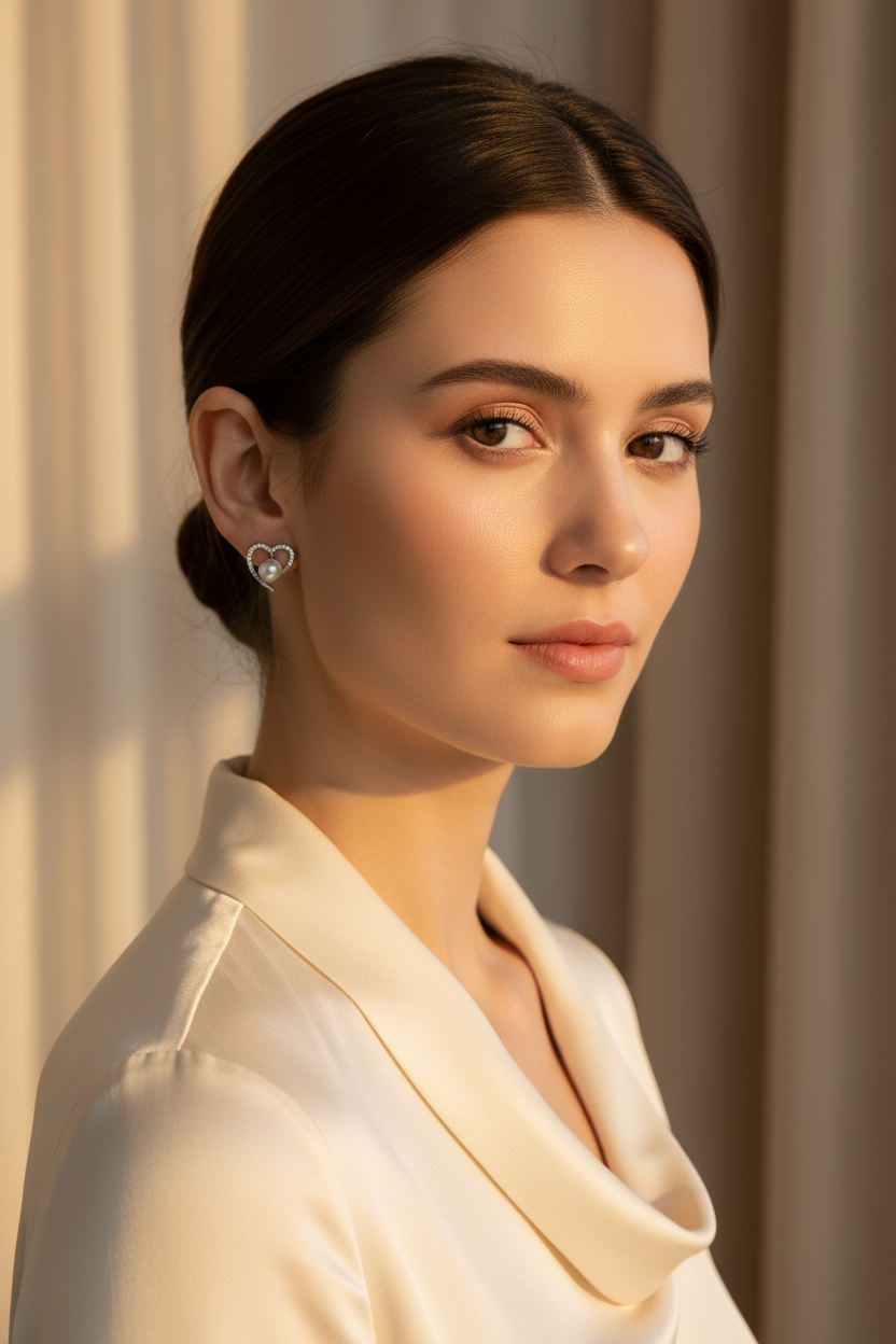 Heart Pearl Stud Earrings
