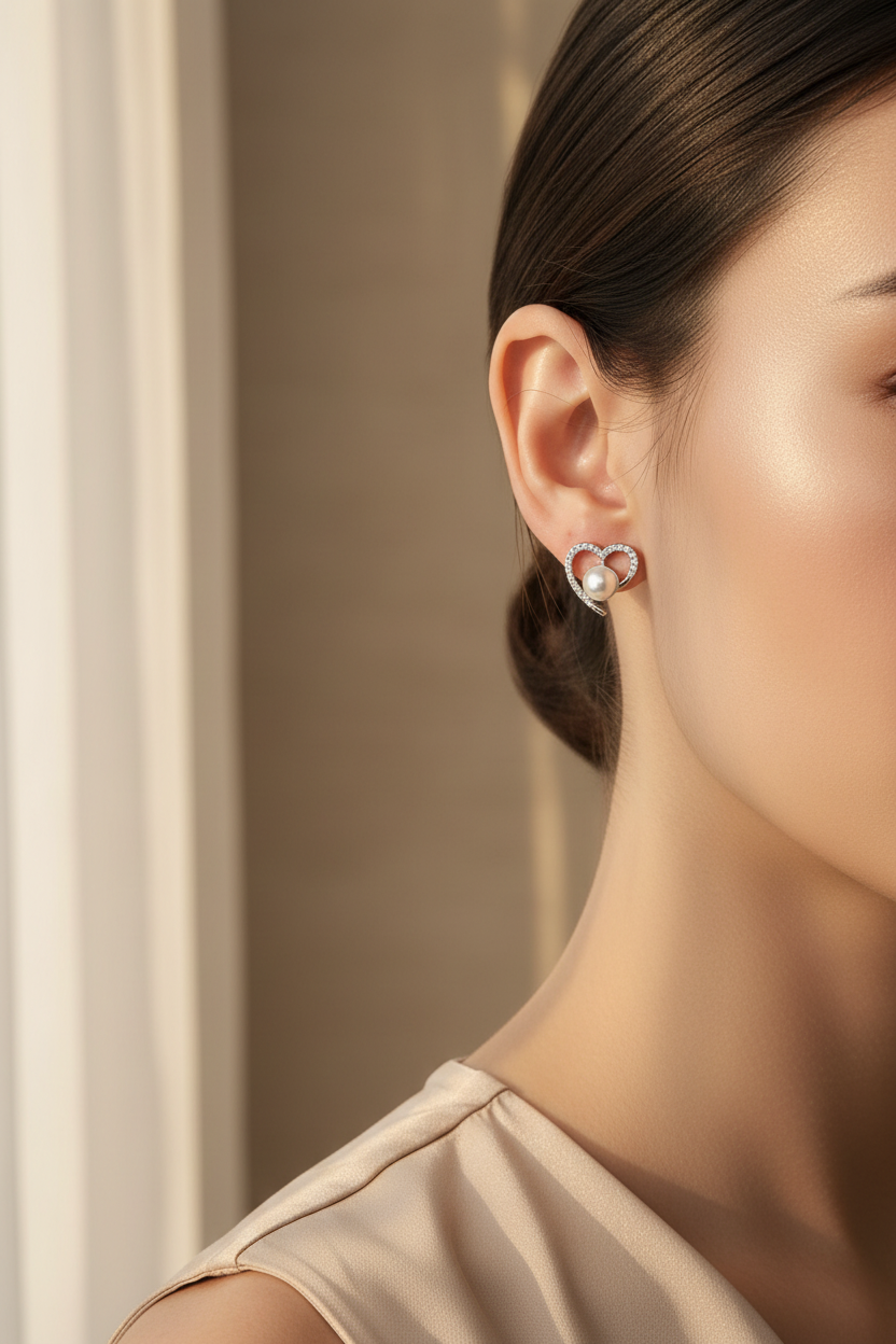 Heart Pearl Stud Earrings