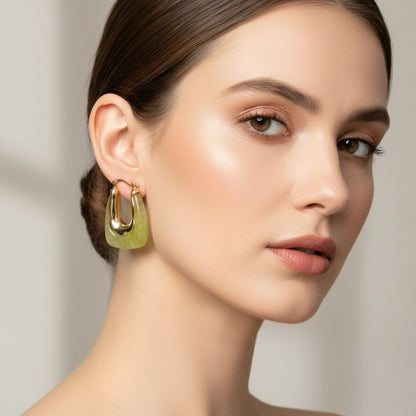 💚Resin Hoops - Elegant Green Designer Hoops in Zinc Alloy