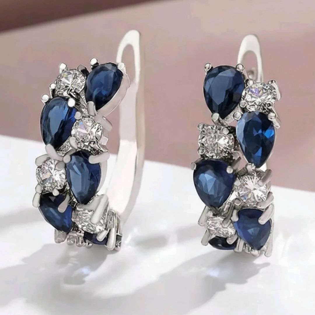 💙Blue Gleam- Blue Cubic Zirconia Hoop Stud Earrings in Copper Alloy