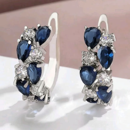 💙Blue Gleam- Blue Cubic Zirconia Hoop Stud Earrings in Copper Alloy
