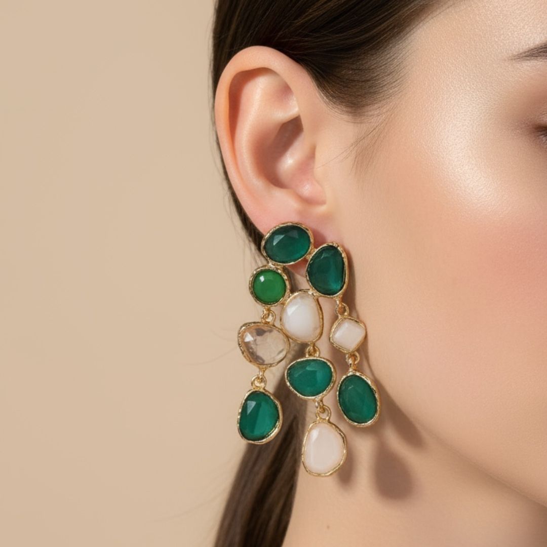 💚🤍Glow Drop - Green & White Glow Punk-Inspired Pendant Earrings