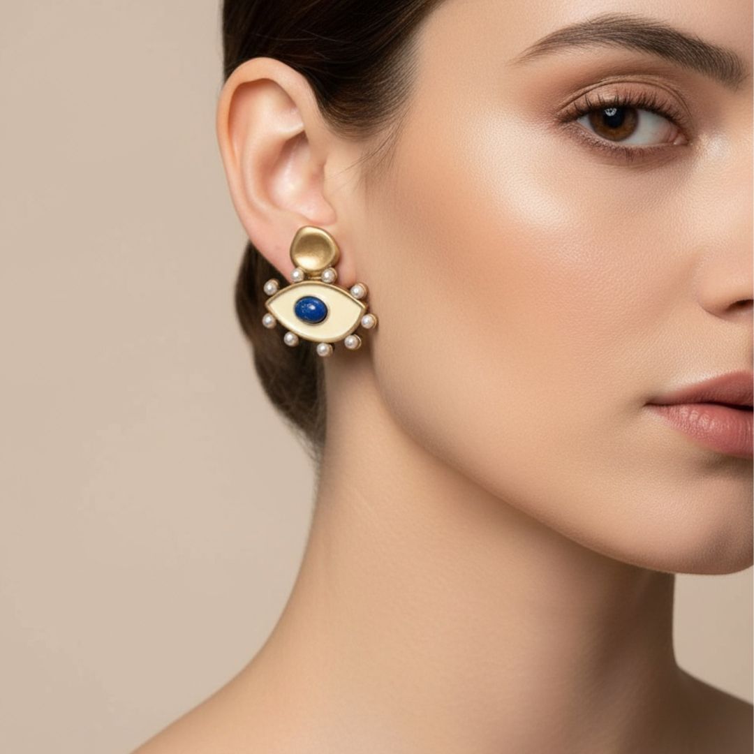🧿Pearl Enamel Evil Eye - Vintage Gold-Plated Enamel & Pearl Evil Eye Earrings