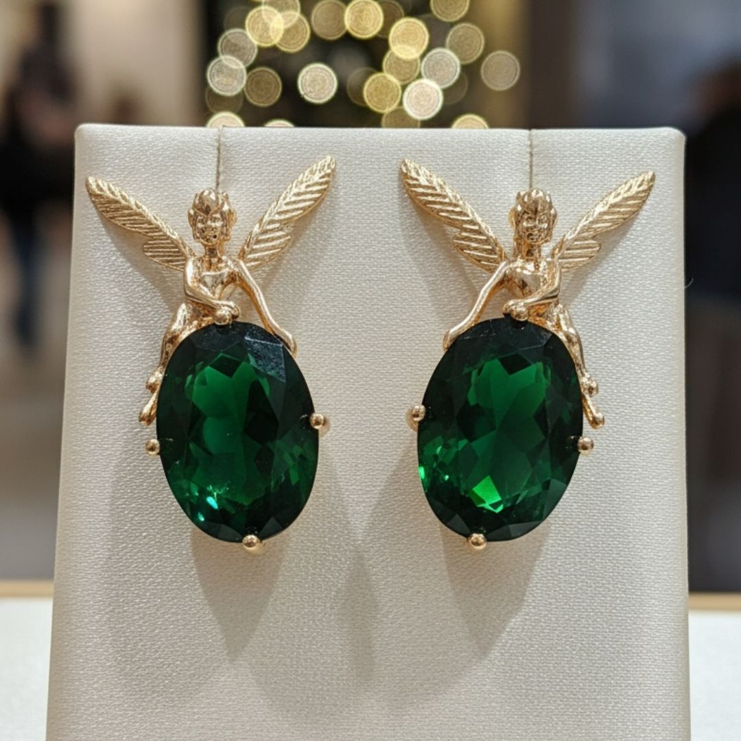 Emerald Angel Stud Earrings – Wear a Touch of Divine Grace and Serenity