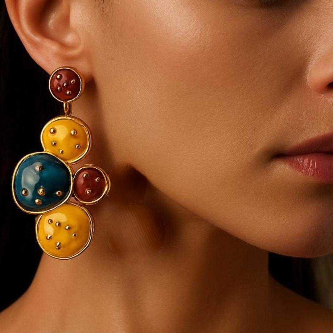 Ocean Sunburst : Hand-Painted Yellow & Blue Statement Plate Earrings