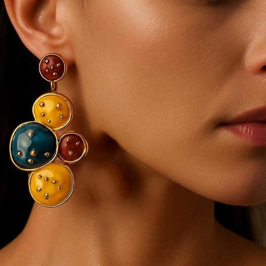 Ocean Sunburst : Hand-Painted Yellow & Blue Statement Plate Earrings