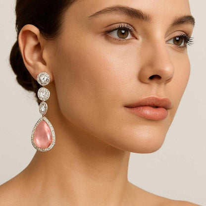Blush Elegance Danglers - Elegant AD Dangling Earrings with Pink Stone