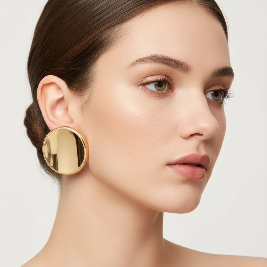 Bold in Gold – Minimalist Large Smooth Oval Concave Stud Earrings