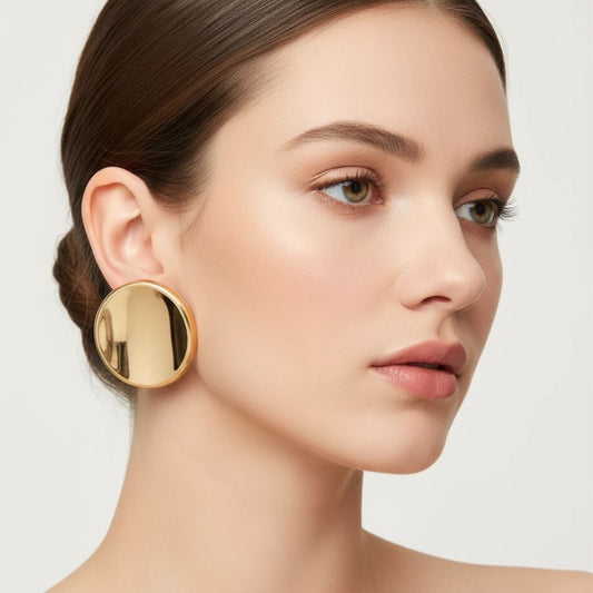 Bold in Gold – Minimalist Large Smooth Oval Concave Stud Earrings
