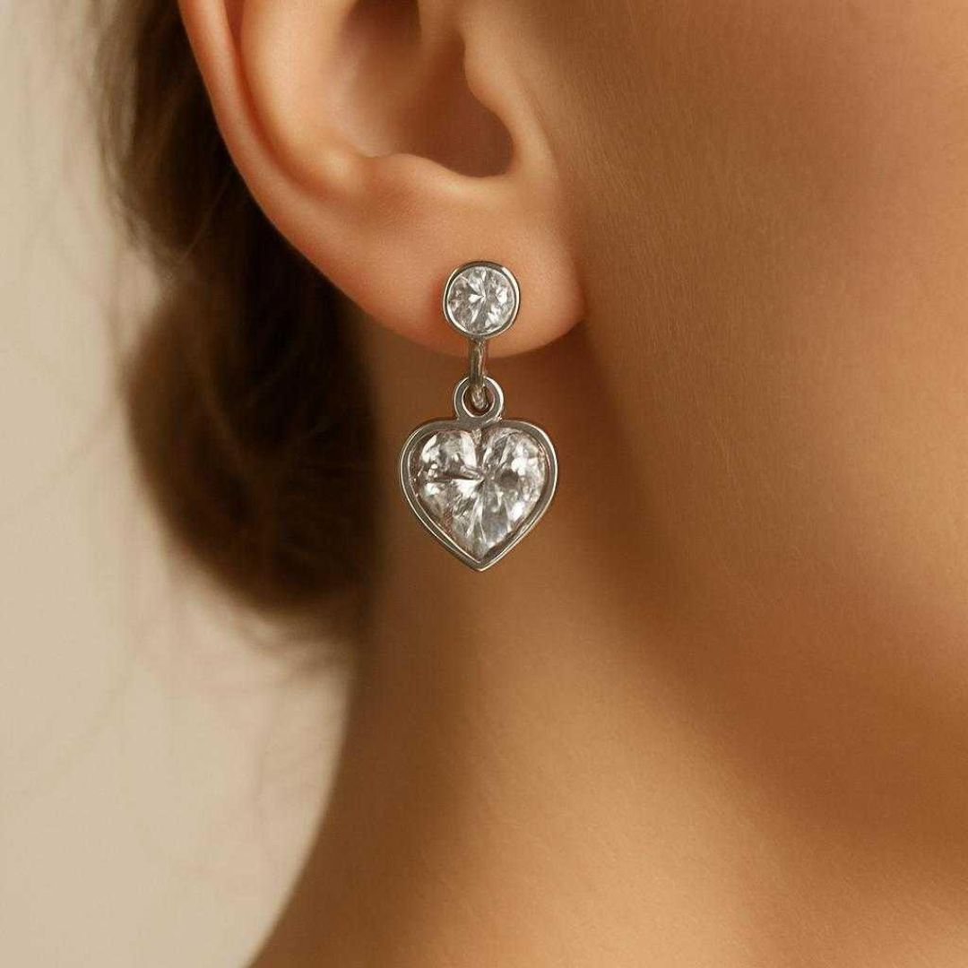 In Your Heart Drop Earrings – Silver Edition | Trendy Silver-Plated Zircon Earrings for Women