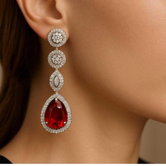 Scarlet Grace Danglers - Elegant AD Dangling Earrings with Red Stone