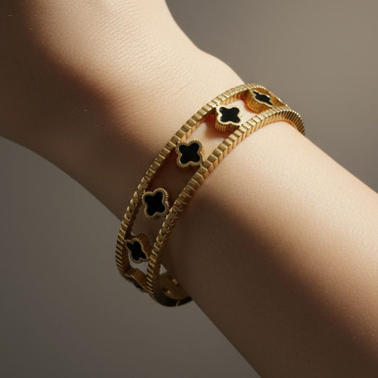 Black Clover- High Quality Stainless - Steel Gold Plated Bangle