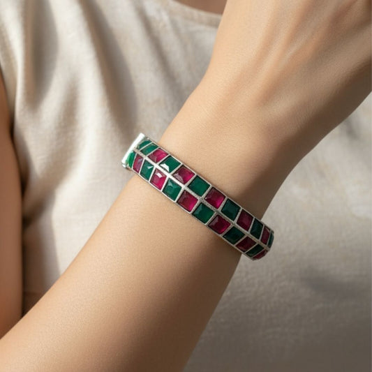 Meher Royalty Oxidized Silver Bangle – Boho Chic Meets Regal Grace