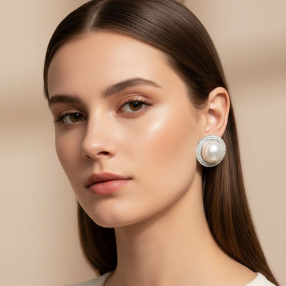 ✨Showbiz Earrings - Elegant Pearl & Rhinestone Stud Earrings in Zinc Alloy 925 Silver