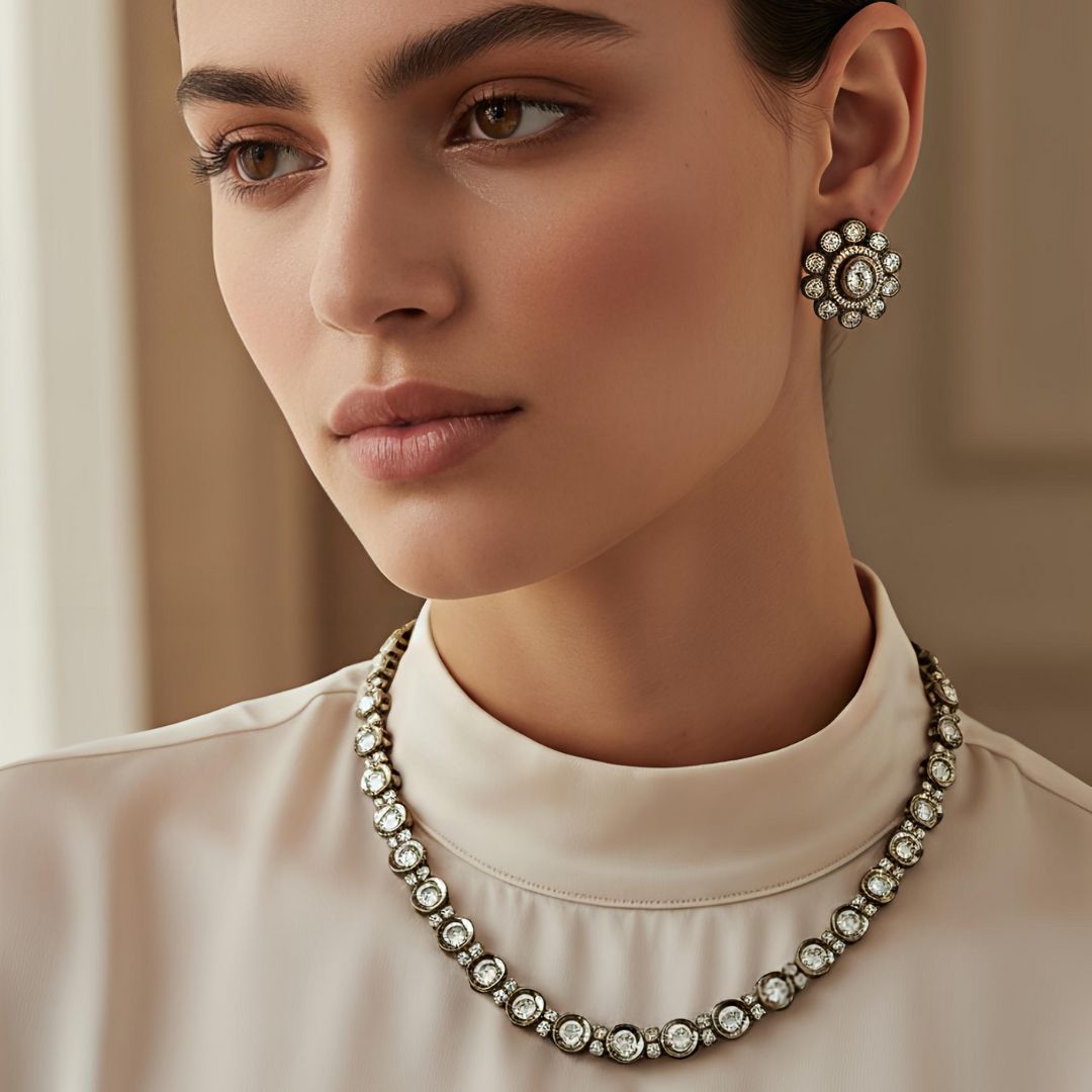 Traditional Indian Royal Radiance Stone Necklace – Dipped in Gold & Elegance