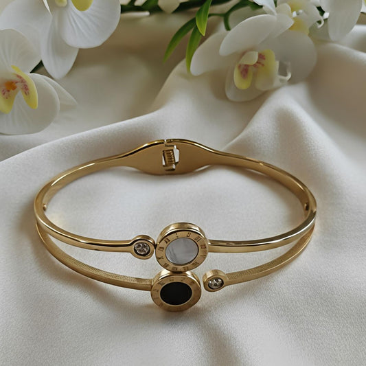 Gold-Plated Stainless Steel Elegant Power Bangle with Clamp