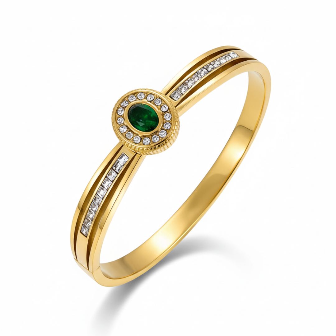 Emerald Stone Bracelet for Women | 18K Gold Plated Stainless Steel Jewelry