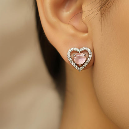 Heart Shape AD Stud Earrings for Women | Delicate Stone Stud Jewelry