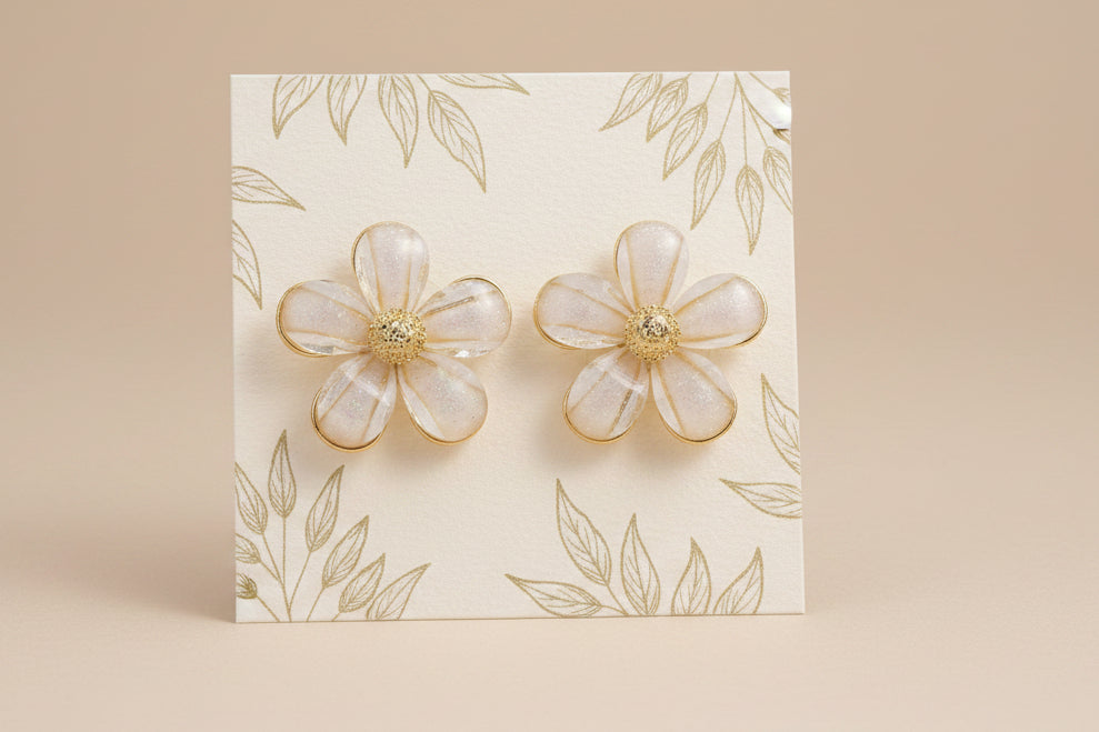 White Flower Stud Earrings