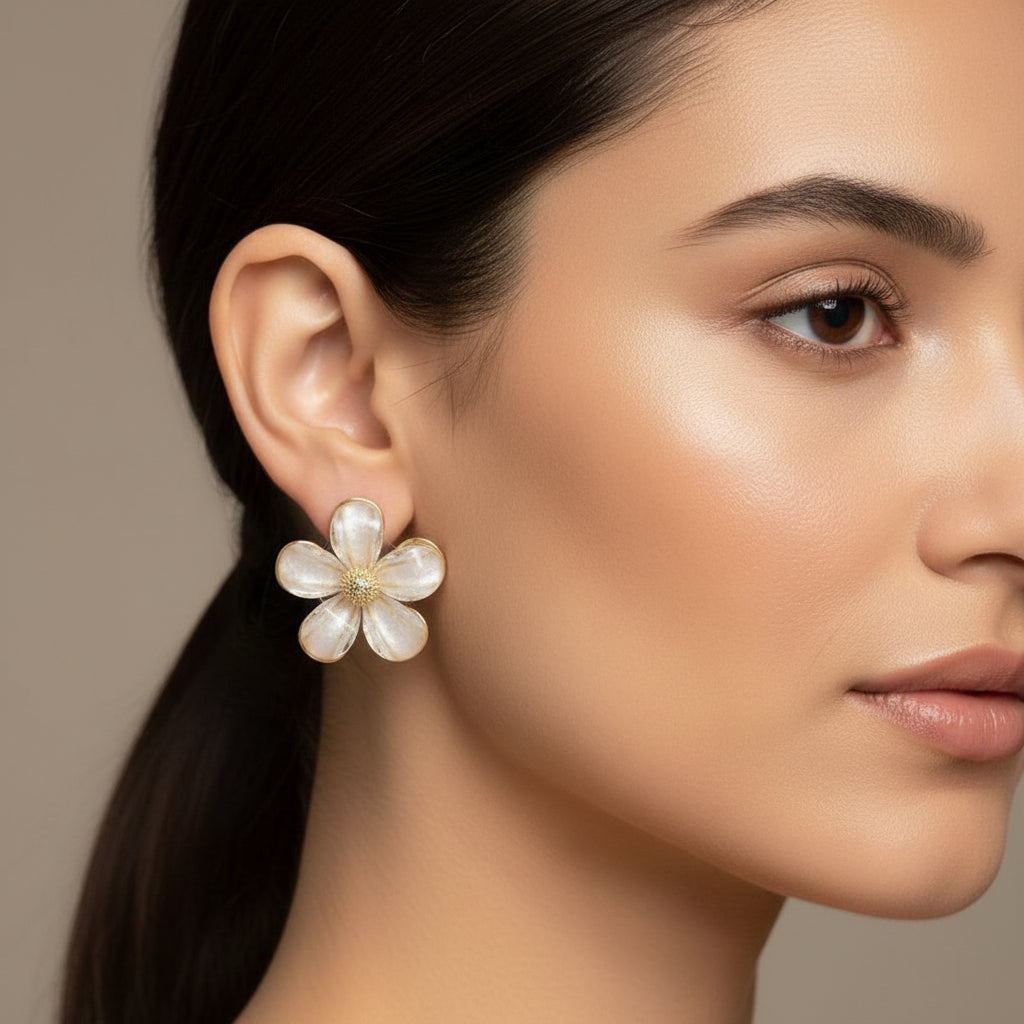 White Flower Stud Earrings