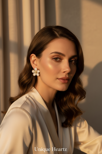 White Flower Stud Earrings