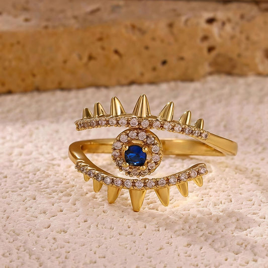 Minimalist Stainless Steel Evil Eye Ring- Size 8 , Adjustable Size