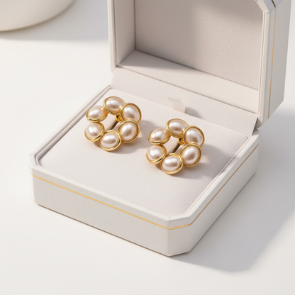SET of 3 Gold Earrings| Combo Set for Women | Pearl Studs, Everyday Gold Earrings & Emerald Dangler | Anniversary Special