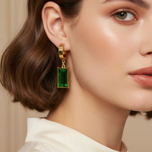 Emerald Luxe Minimal Hoops