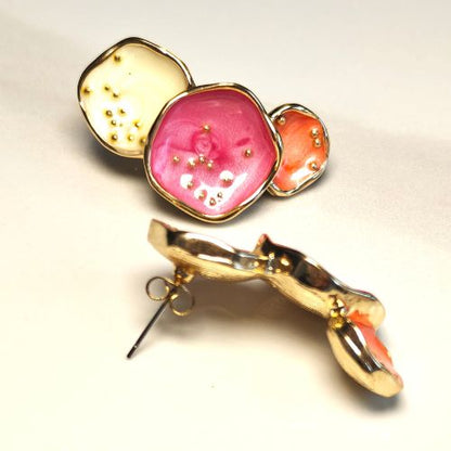 Sunset Whispers: Hand-Painted Pink & Orange Statement Plate Earrings