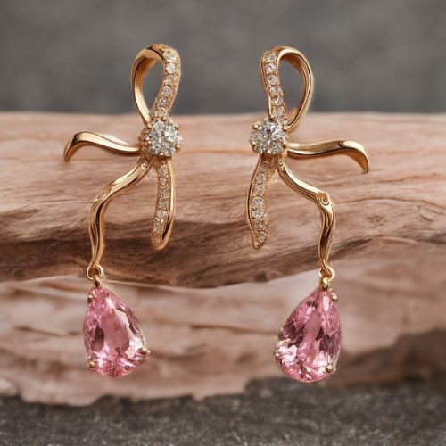 Blush Bow Dangling Stud Earrings – Stainless Steel Elegance - Delicately crafted in stainless steel, these blush pink stone bow earrings add a graceful touch of charm to any look.