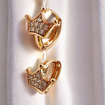 Mini Crown Hoop Earrings – Petite Royal Elegance : "Crown Sparkle Huggie Hoops – Rule Your Style Kingdom."