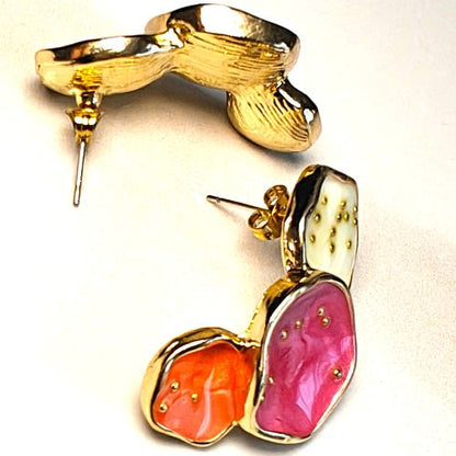 Sunset Whispers: Hand-Painted Pink & Orange Statement Plate Earrings
