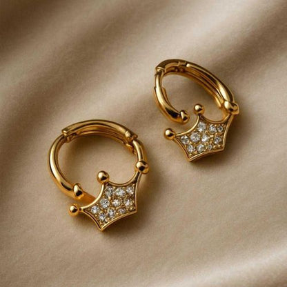 Mini Crown Hoop Earrings – Petite Royal Elegance : "Crown Sparkle Huggie Hoops – Rule Your Style Kingdom."