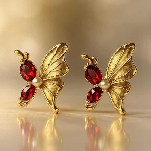 Scarlet Wings Studs - Stainless Steel Red Zircon Butterfly Earrings – Elegant & Playful Fashion Jewelry for Women
