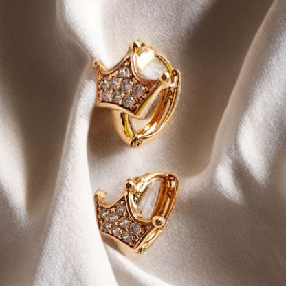 Mini Crown Hoop Earrings – Petite Royal Elegance : "Crown Sparkle Huggie Hoops – Rule Your Style Kingdom."